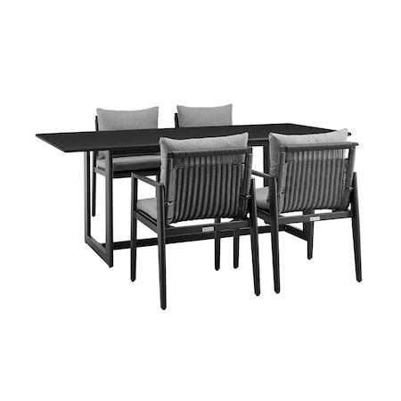 Armen Living Grand Outdoor Patio 5-Piece Dining Table Set in Aluminum with Gray Cushions 840254333260